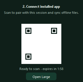 TeXBB pairing screen with a blank QR placeholder