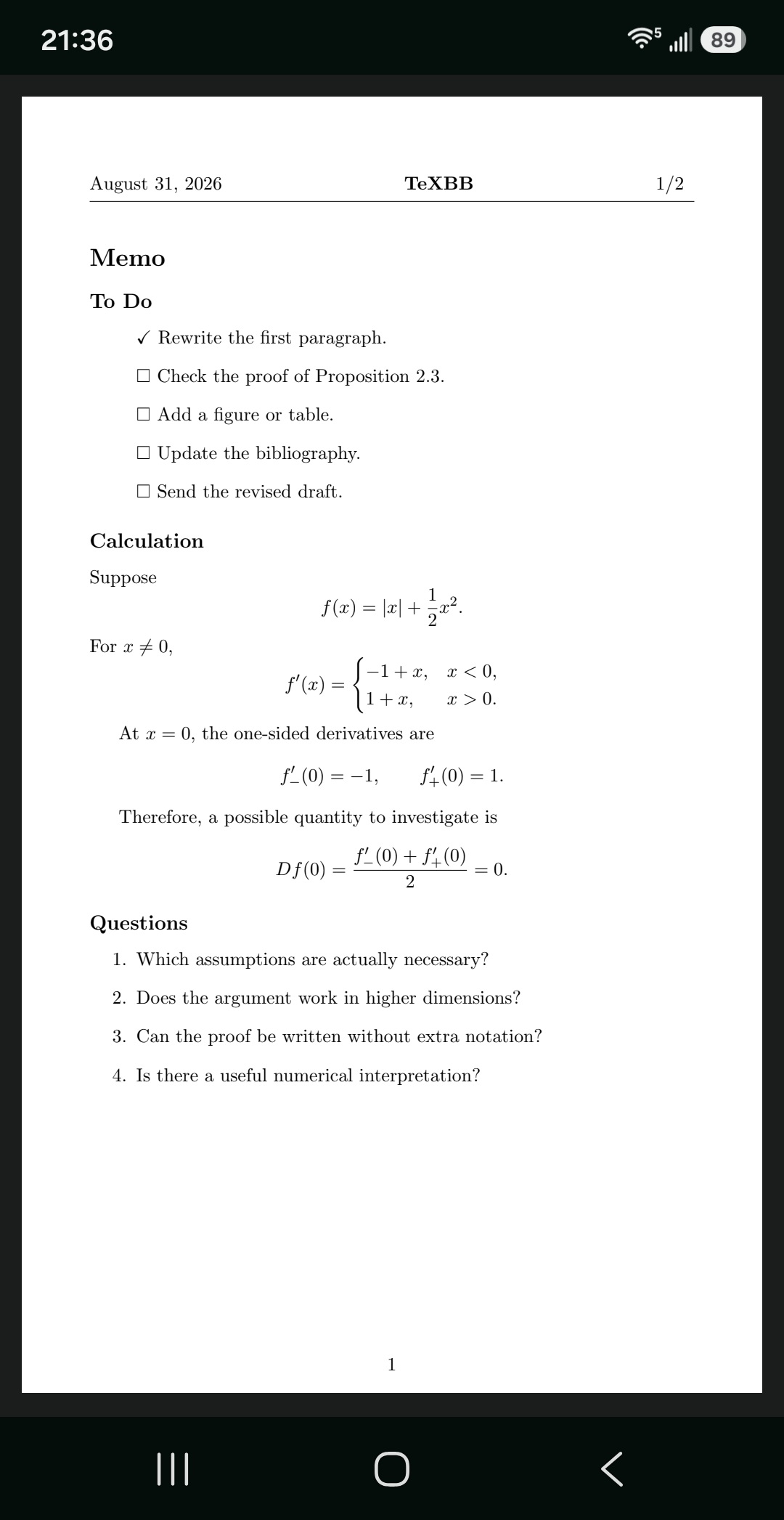 Enlarged notes and equations in the TeXBB Android viewer